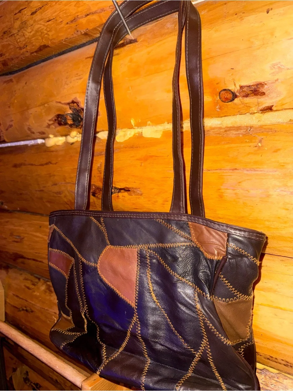 Vintage Brown Patchwork Genuine Leather Suede Purse
